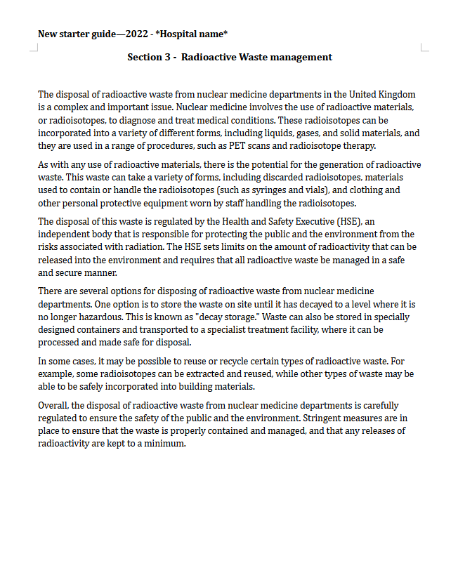 New starter waste management example