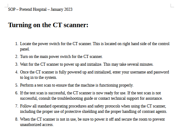 Turning on the CT scanner SOP portfolio